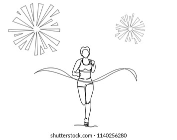 continuous line drawing of run to finish line Sports health concept