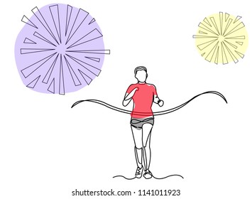 continuous line drawing of run to finish line Sports health concept