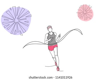 continuous line drawing of run to finish line Sports health concept