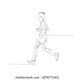 Continuous line drawing a runner. vector illustration