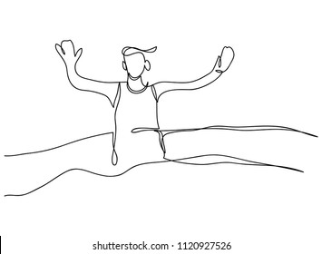 continuous line drawing of runners sprint to the finish line.