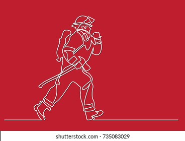 continuous line drawing of - running firefighter