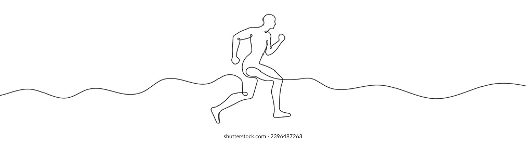 Continuous line drawing of a running man. One line drawing background. Vector illustration. Runner continuous line icon.