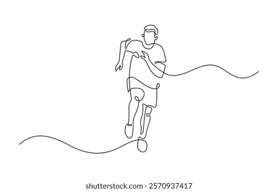 Continuous line drawing of running man. Vector illustration. One single line drawing of young happy runner man wearing hoodie exercise to improve stamina vector illustration.