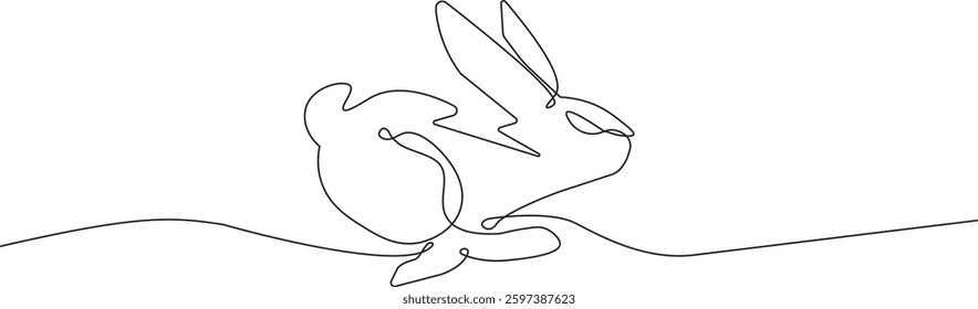 Continuous line drawing of a running rabbit, minimalist style