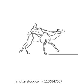 Continuous line drawing running Rider Camel. Vector illustration.