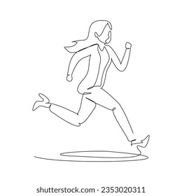 continuous line drawing of a running woman. Vector design in a linear style used for business and people conceptual illustration.