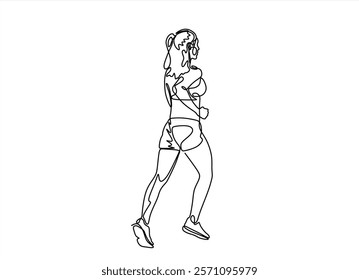 continuous line drawing of running woman with dynamic movement vector illustration