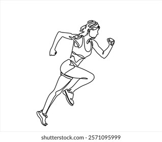 continuous line drawing of running woman with dynamic movement vector illustration