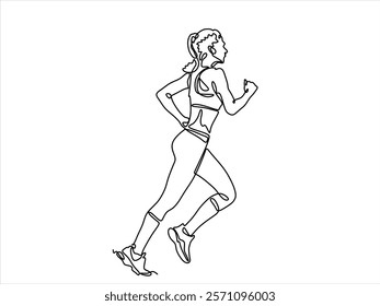 continuous line drawing of running woman with dynamic movement vector illustration