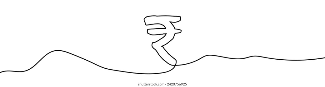 Continuous line drawing of Rupee currency symbol. Line art of Indian rupee currency symbol.