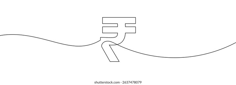 Continuous line drawing of Rupee currency symbol. Line art of Indian rupee currency symbol. Vector illustration . EPS 10 . 