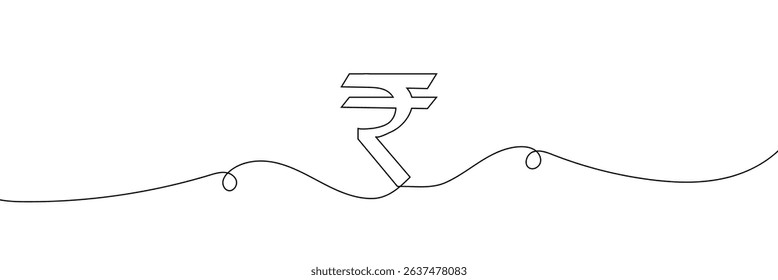 Continuous line drawing of Rupee currency symbol. Line art of Indian rupee currency symbol. Vector illustration . EPS 10 . 