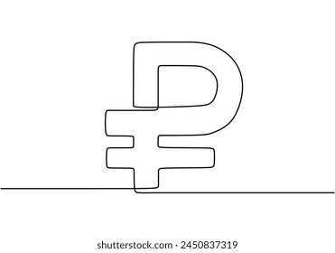 Continuous line drawing of Russian ruble currency symbol