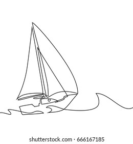 Continuous Line Drawing Of Sailboat In Big Waves Of Sea. Business Icon. Vector Illustration