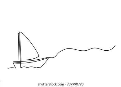 Continuous line drawing of sailboat with captain. Business icon. Vector illustration