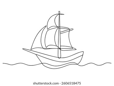 Continuous line drawing of a sailboat in a minimalist and artistic single-line sketch style