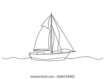 Continuous line drawing of a sailboat in a minimalist and artistic single-line sketch style