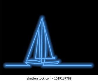 continuous line drawing of sailboat with neon vector effect