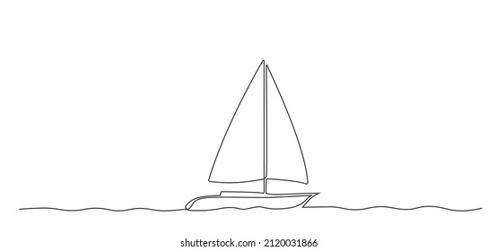 dibujo de línea continua de velero en agua, ilustración de vector de línea única de velero