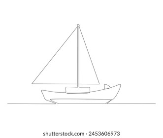 Continuous line drawing of sailboat. One line of sailboat. Sailboat for vacation concept continuous line art. Editable outline.   