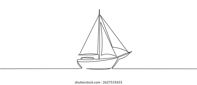 continuous line drawing of sailboat. one line vector icon of ship, sailboat. vector illustration.