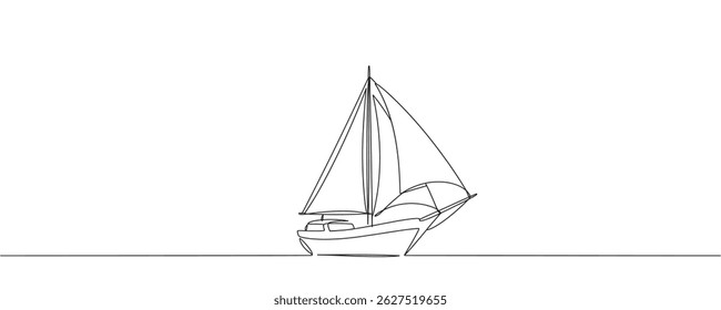 continuous line drawing of sailboat. one line vector icon of ship, sailboat. vector illustration.