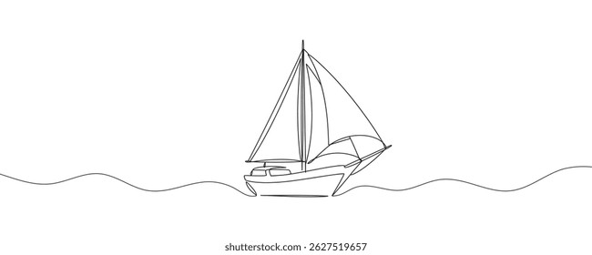 continuous line drawing of sailboat. one line vector icon of ship, sailboat. vector illustration.