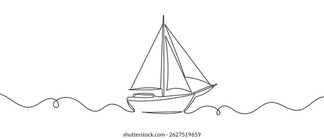 continuous line drawing of sailboat. one line vector icon of ship, sailboat. vector illustration.