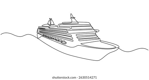 continuous line drawing of sailboat. one line vector icon of ship, sailboat. vector illustration, Sailboat continuous one line icon drawing on white background, Simple illustration of a sailboat.