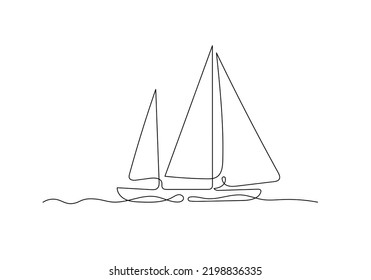 Dibujo continuo de un velero en el mar. Arte minimalista.