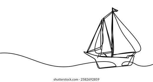 continuous line drawing of sailboat symbol. abstract line art illustration