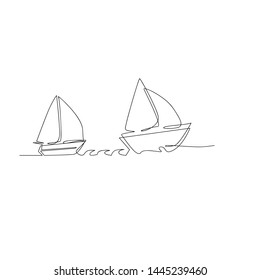 Continuous Line Drawing Sailboat Yacht Isolated Stock Vector (Royalty ...