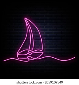 continuous line drawing of sailing boat neon sign