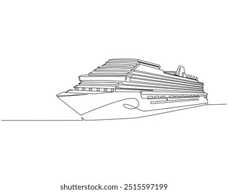 Dibujo de línea continuo de crucero de vela. Ilustración de una sola línea de crucero. Día marítimo internacional, concepto del Día Mundial de los Océanos. Esquema editable