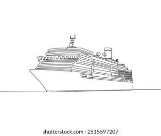 Dibujo de línea continuo de crucero de vela. Ilustración de una sola línea de crucero. Día marítimo internacional, concepto del Día Mundial de los Océanos. Esquema editable