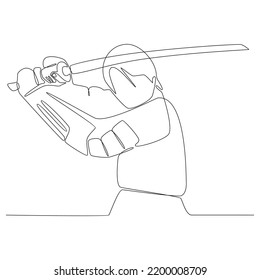 continuous line drawing of a samurai holding a katana