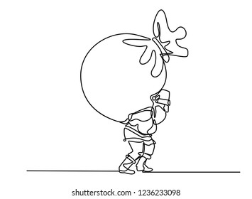 continuous line drawing of Santa Claus sitting on a sleigh with reindeer. vector illustration simple.