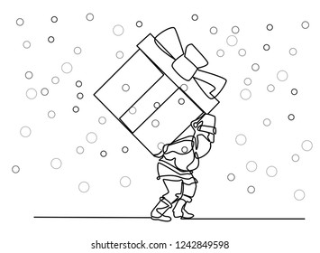 continuous line drawing of Santa Claus sitting on a sleigh with reindeer. vector illustration simple.