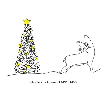 continuous line drawing of Santa Claus sitting on a sleigh with reindeer. vector illustration simple.Merry Christmas