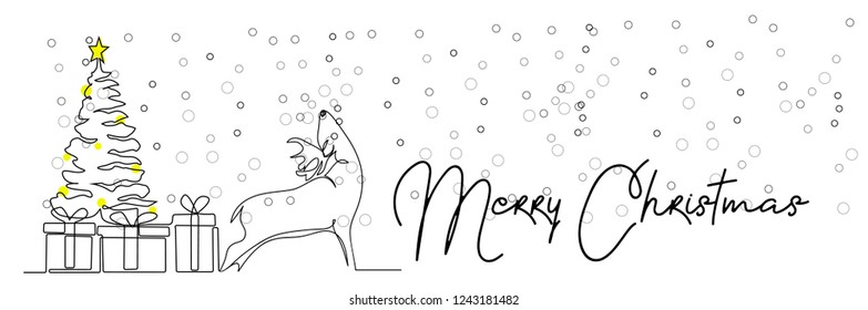 continuous line drawing of Santa Claus sitting on a sleigh with reindeer. vector illustration simple.Merry Christmas
