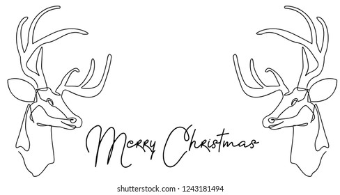 continuous line drawing of Santa Claus sitting on a sleigh with reindeer. vector illustration simple.Merry Christmas