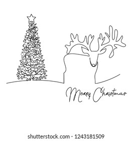 continuous line drawing of Santa Claus sitting on a sleigh with reindeer. vector illustration simple.Merry Christmas