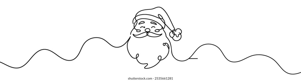 Continuous line drawing santa claus face. Christmas vector illustration