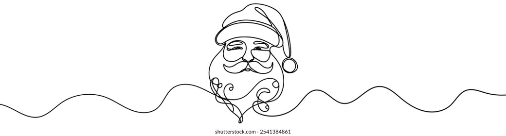 Kontinuierliche Linie, die das Gesicht des Weihnachtsmanns zeichnet. Weihnachtsvektorgrafik