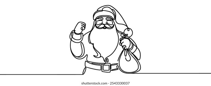 Dibujo de línea continua de Santa Claus. Dibujo de una línea de un Santa Claus. Ilustración vectorial.