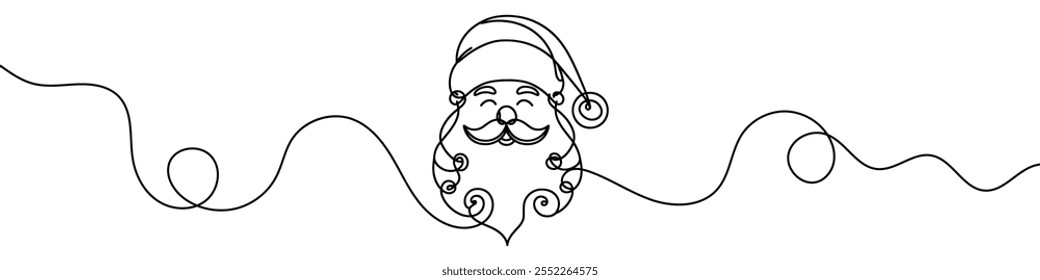 Continuous line drawing santa claus face. Christmas vector illustration