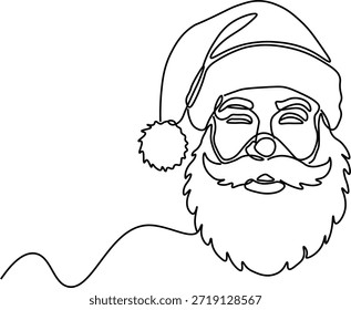 Dibujo de línea continua de la cara de Santa Claus. Navidades minimalistas Arte vectorial de caracteres. Una línea de ilustración de Santa Claus. Arte de línea elegante simple de las Navidades del padre en el fondo blanco.