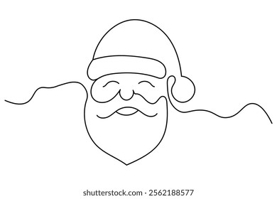 Continuous line drawing of Santa Claus's face. Christmas vector illustration