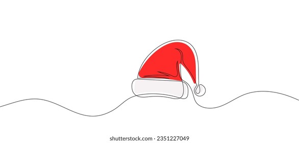 Continuous line drawing of Santa hat. Christmas hat single line icon. Vector illustration